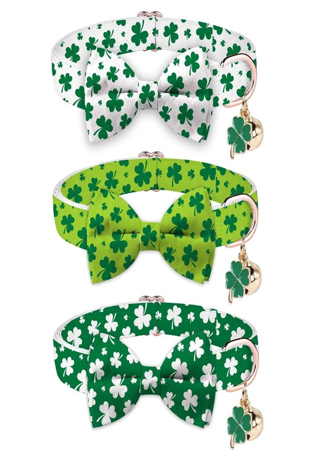 JarThenaAMCS 3 Pcs St. Patrick's Day Cat Collar with Breakaway Bell Bow Tie Green Shamrock Lucky Clover Adjustable Kitten Collars for Spring Girl Boy Cats Small Pet Party - Image 1